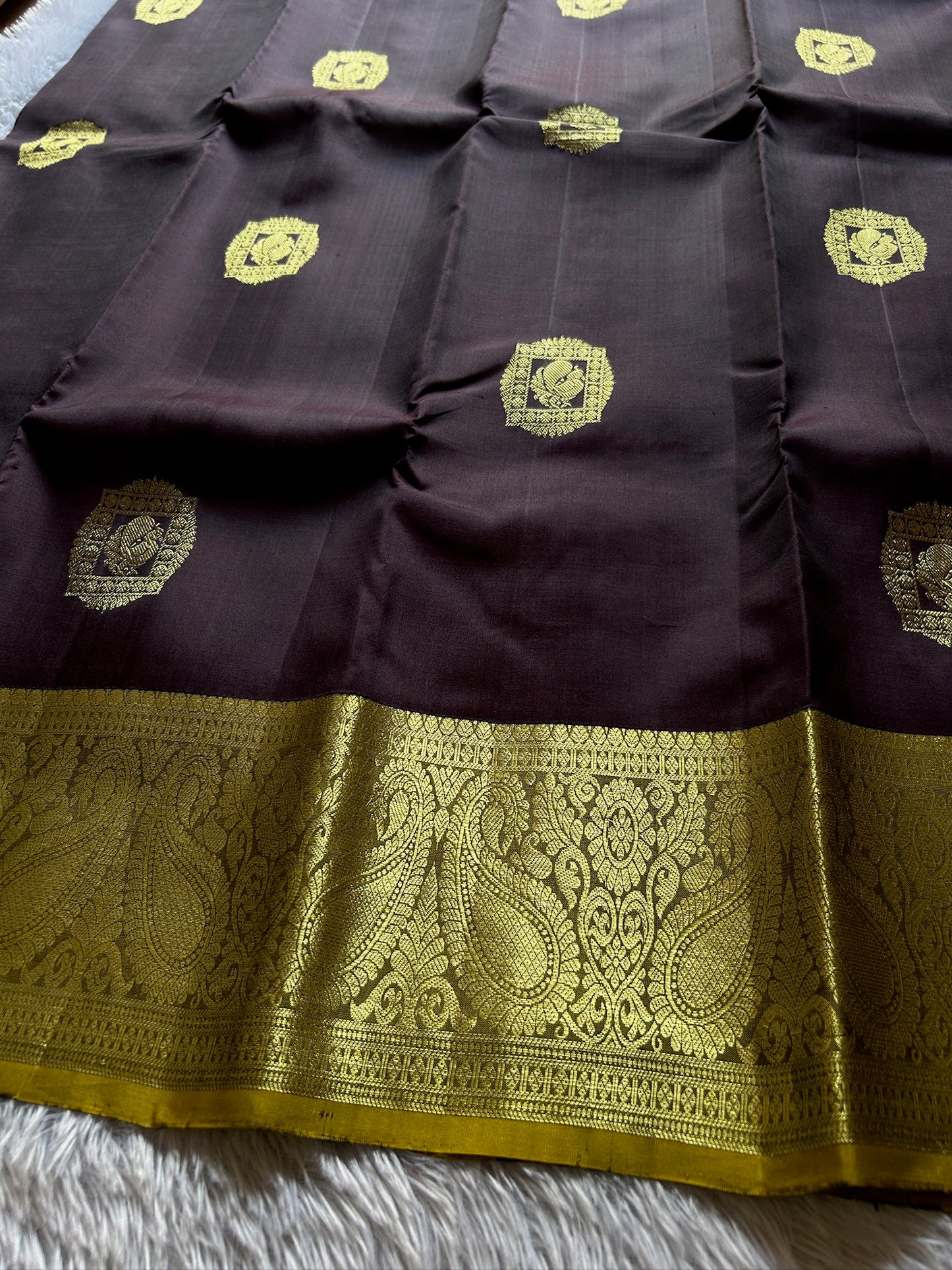 Coffee-olive Kancheepuram silk
