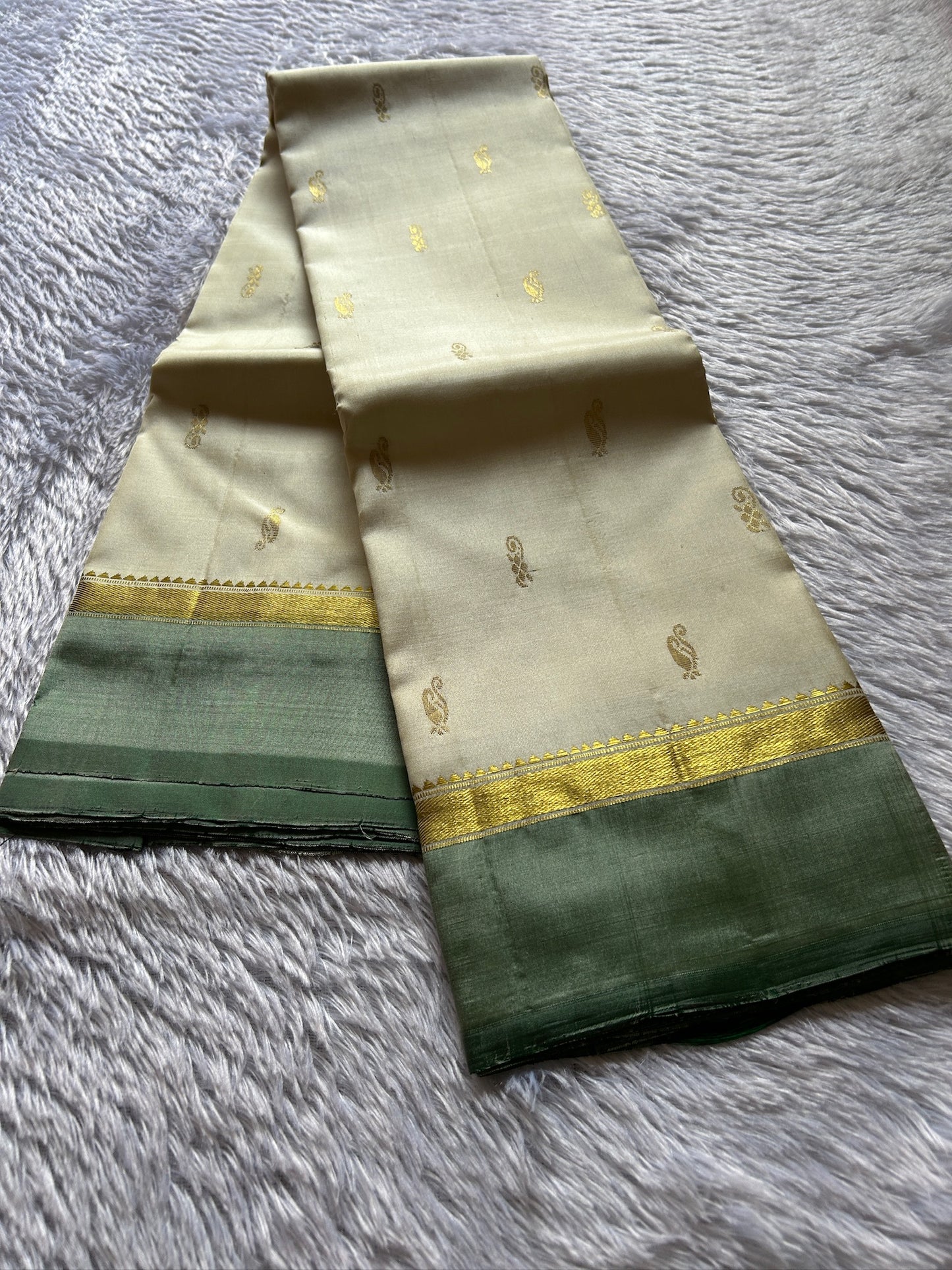 Off white-sage green Kancheepuram silk