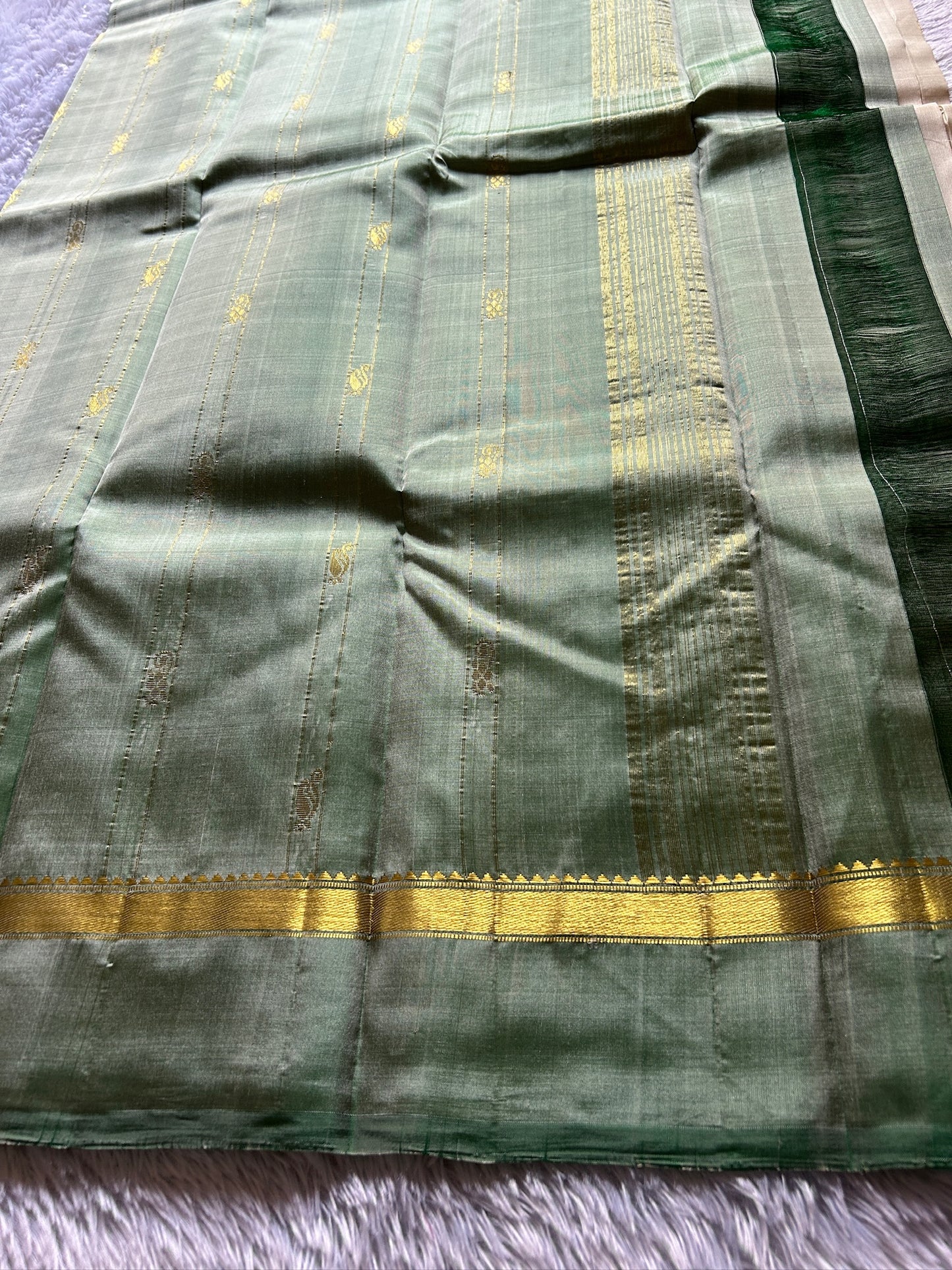 Off white-sage green Kancheepuram silk