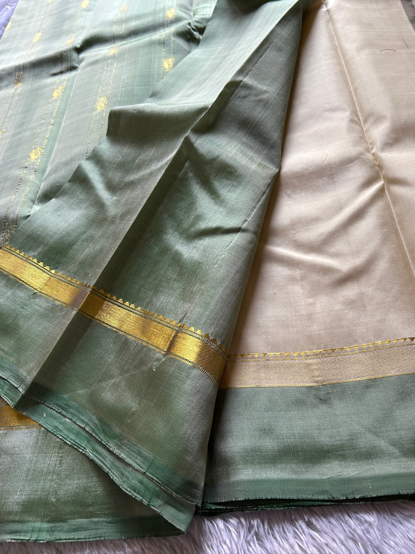 Off white-sage green Kancheepuram silk