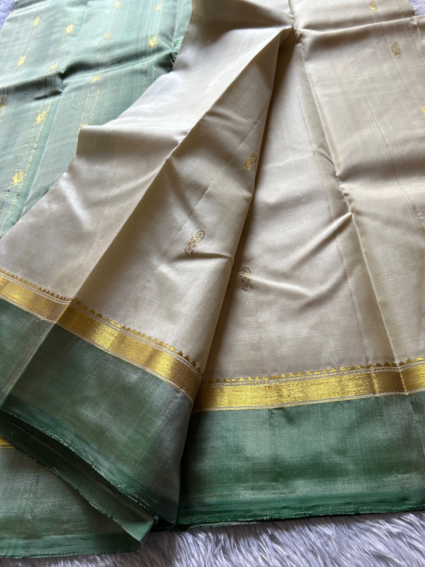 Off white-sage green Kancheepuram silk