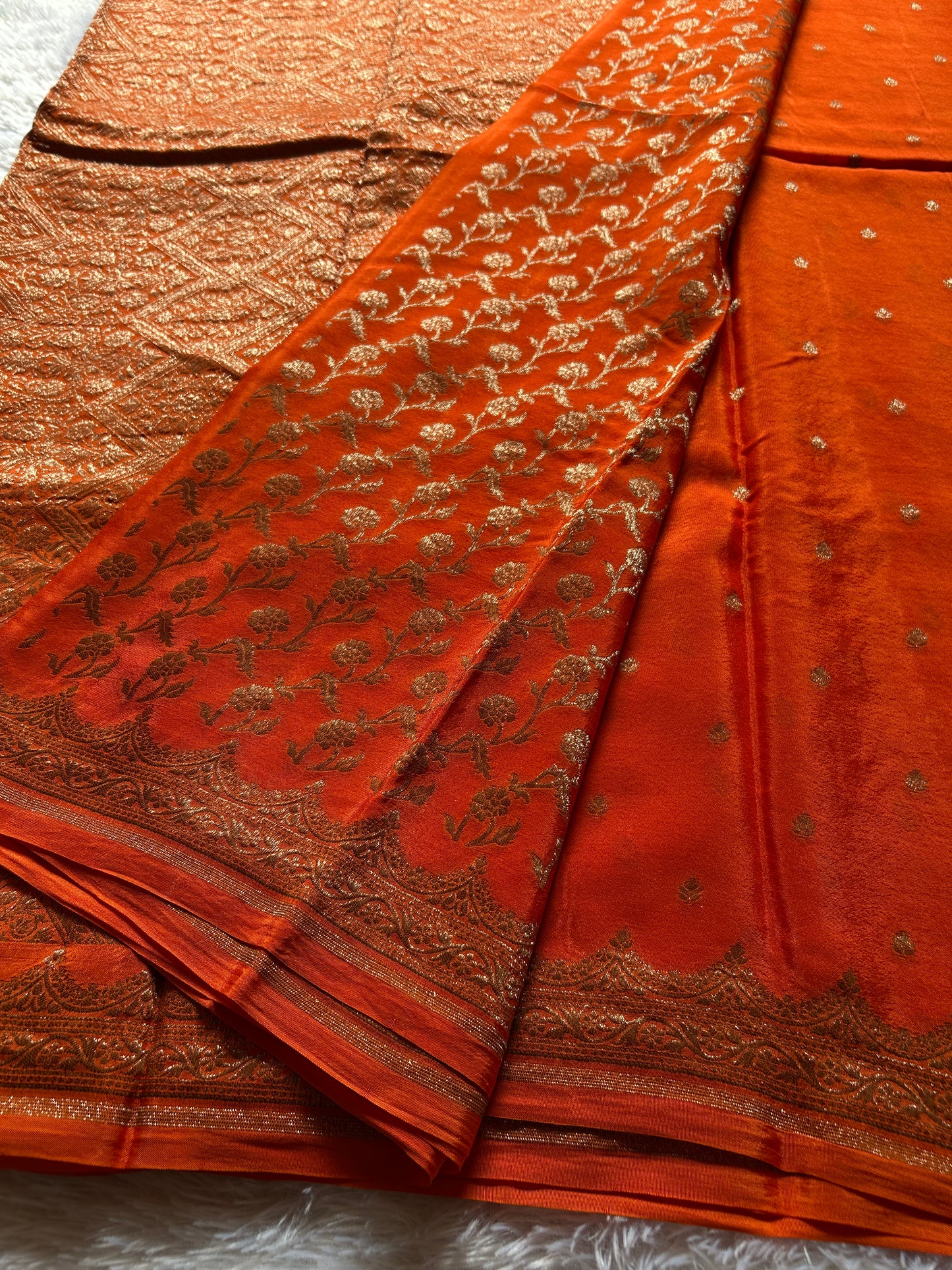 Soft Crepe Banarasi : Solid Orange