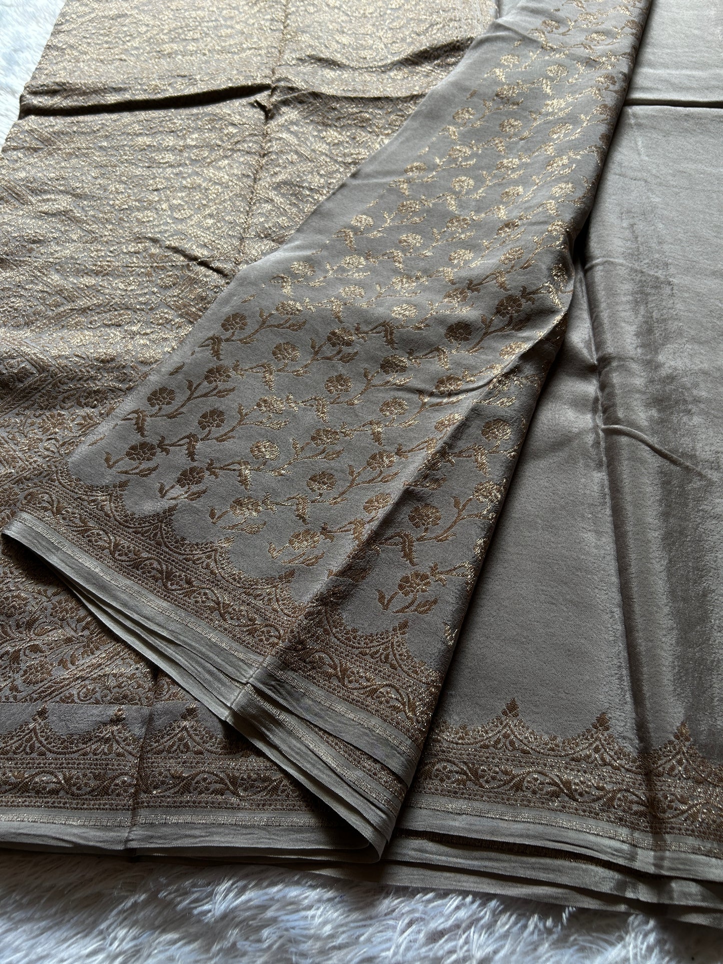 Soft Crepe Banarasi : Solid Ash grey