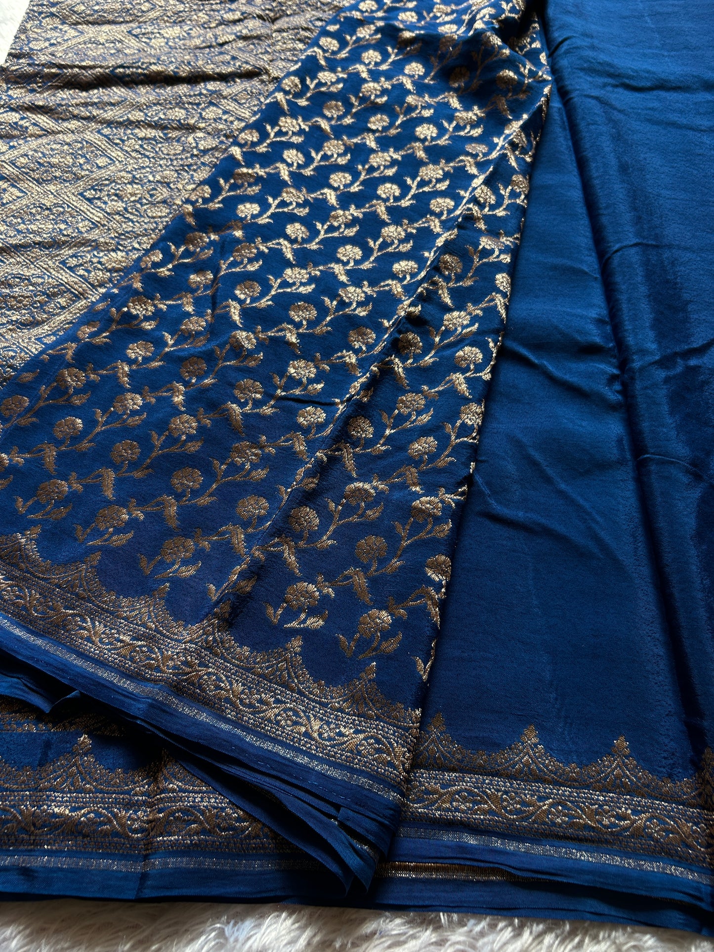 Soft Crepe Banarasi : Solid Peacock blue