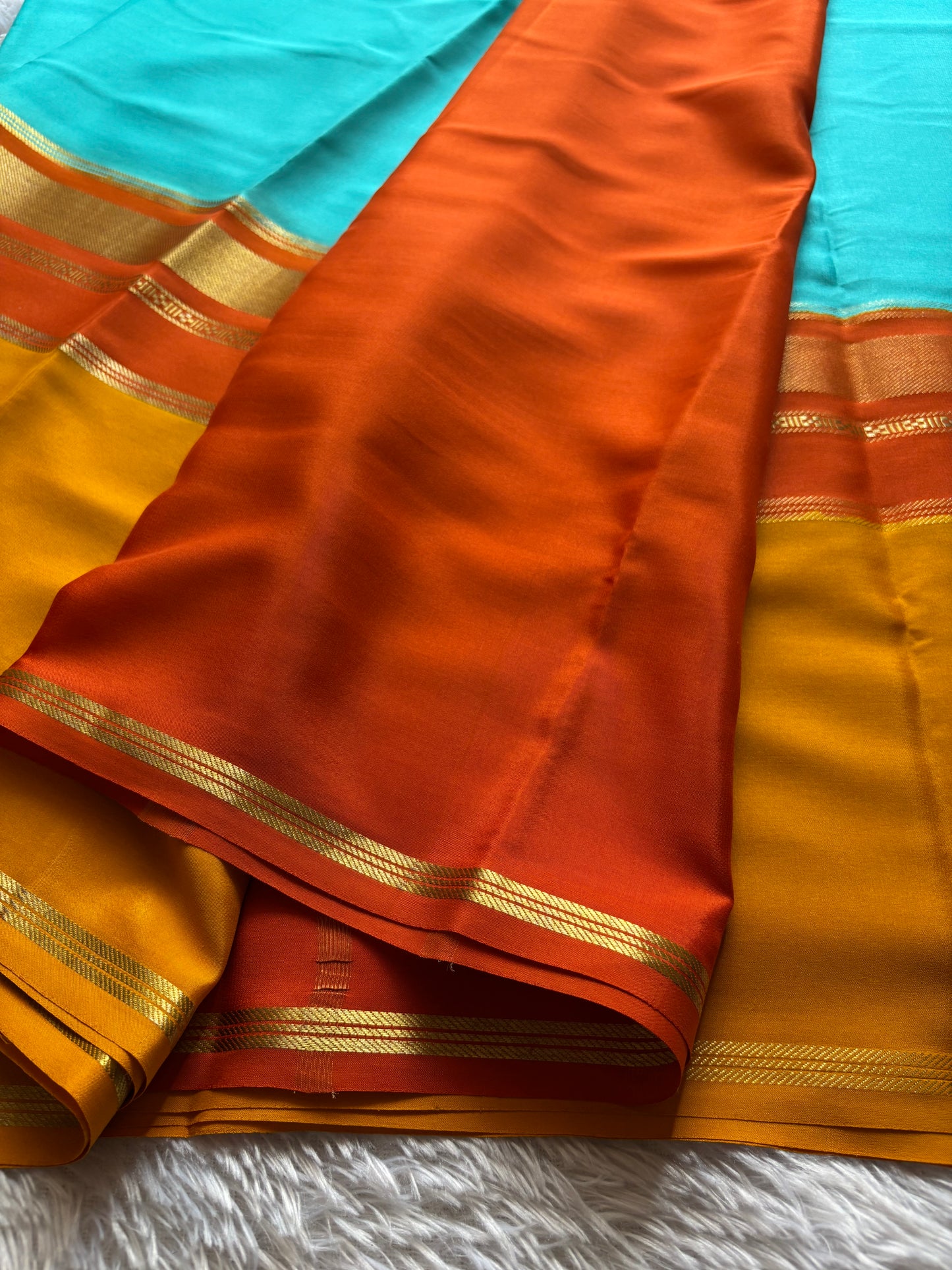 Triveni (3D) : Sea blue-orange-golden yellow