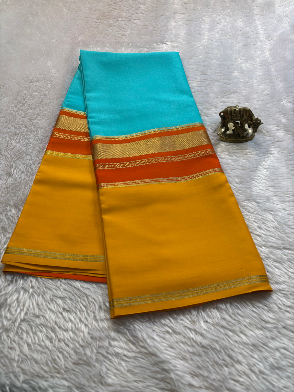 Triveni (3D) : Sea blue-orange-golden yellow