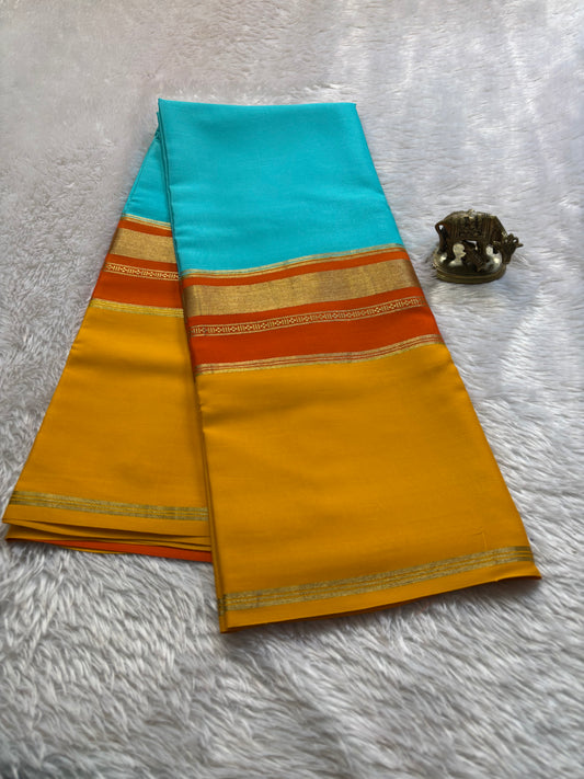 Triveni (3D) : Sea blue-orange-golden yellow