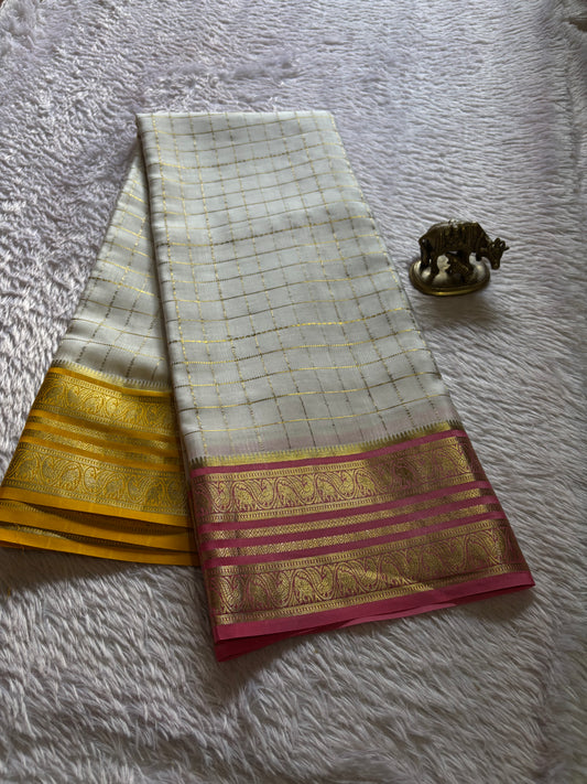 Ganga (3D) : Off white-yellow-light pink