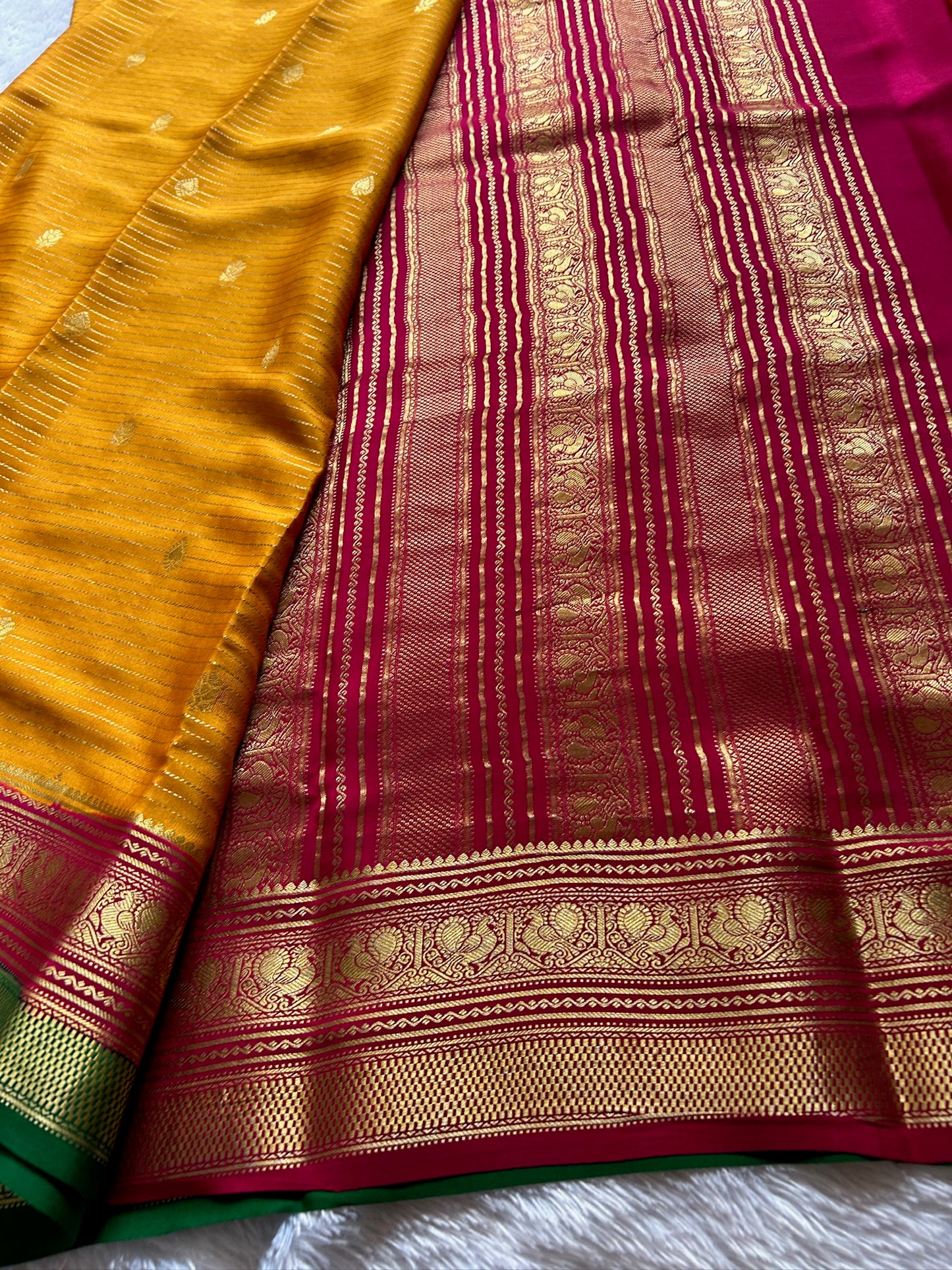 Amulya (3D) : Golden Yellow-Pink-Green