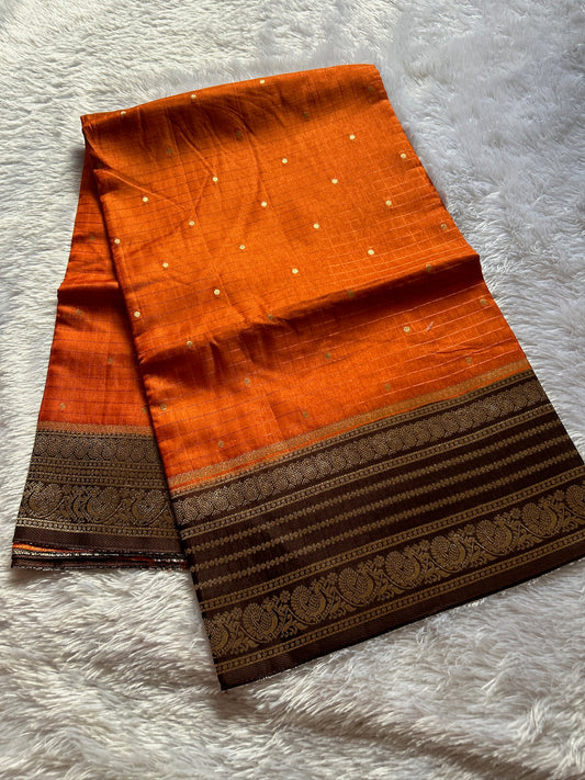 Semi Soft Silk (2D) : Rust orange-Chocolate brown