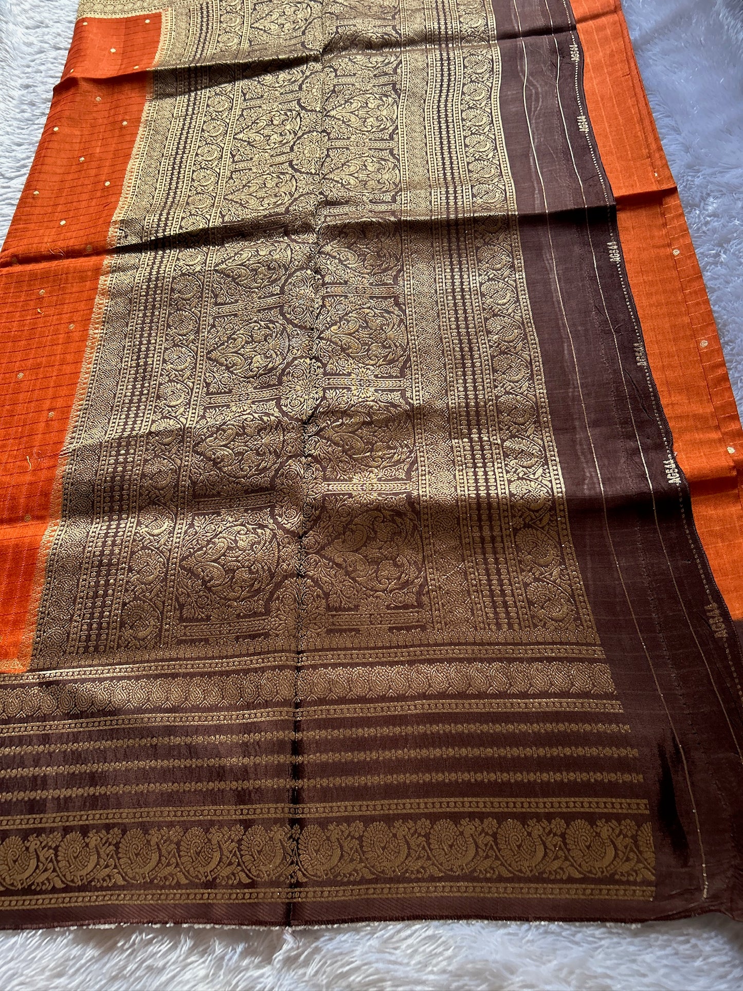 Semi Soft Silk (2D) : Rust orange-Chocolate brown