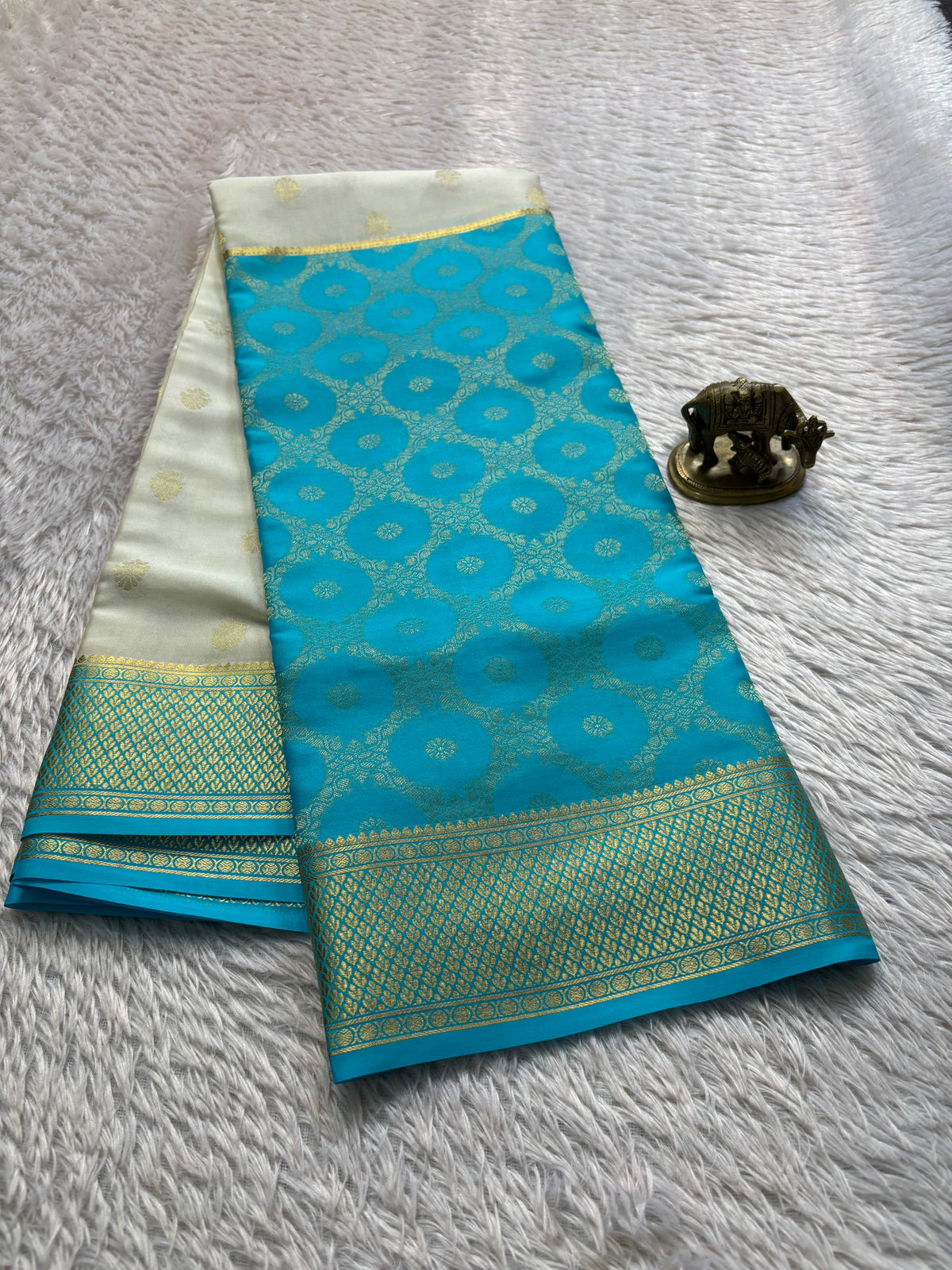Sparsha (2D) : Brocade Ananda blue-off white