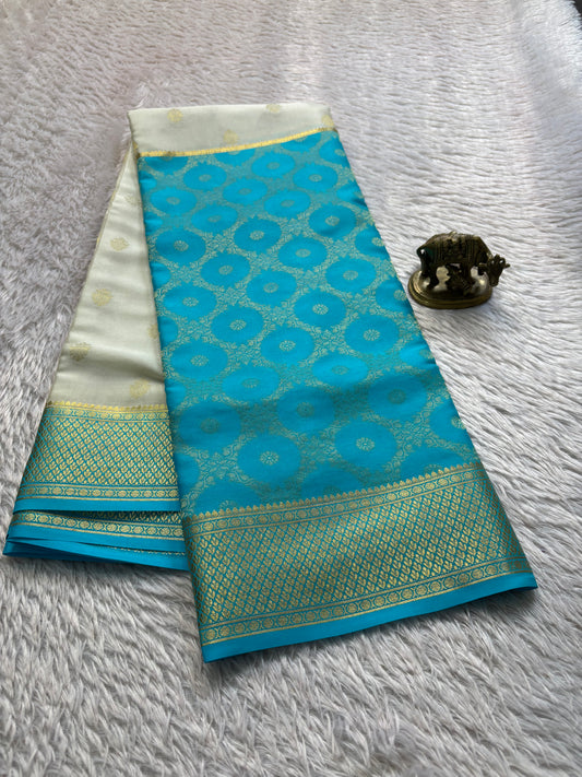 Sparsha (2D) : Brocade Ananda blue-off white