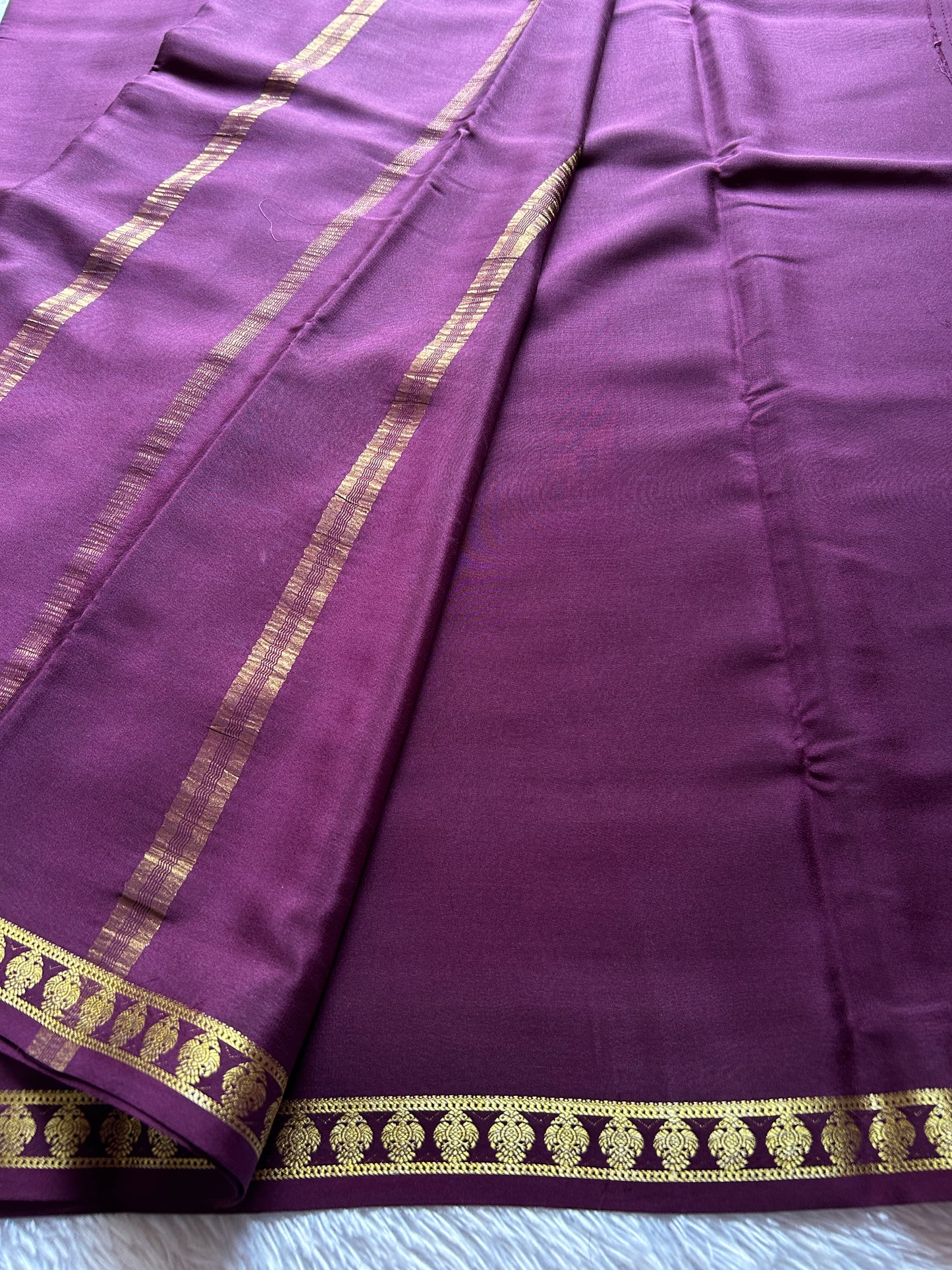 Pure CSS zari Mysore crepe silk : Deep Plum
