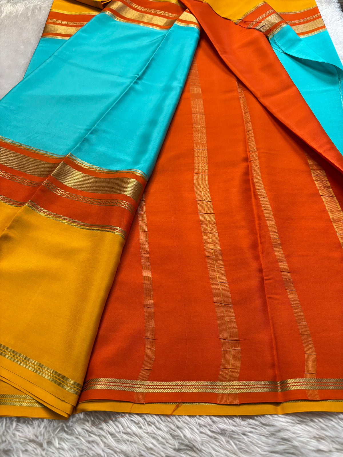 Triveni (3D) : Sea blue-orange-golden yellow