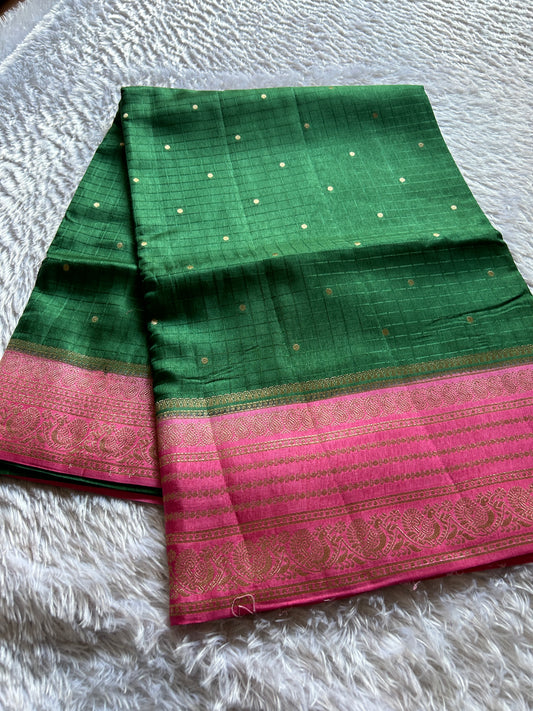 Semi Soft Silk (2D) : Bottle green-pink