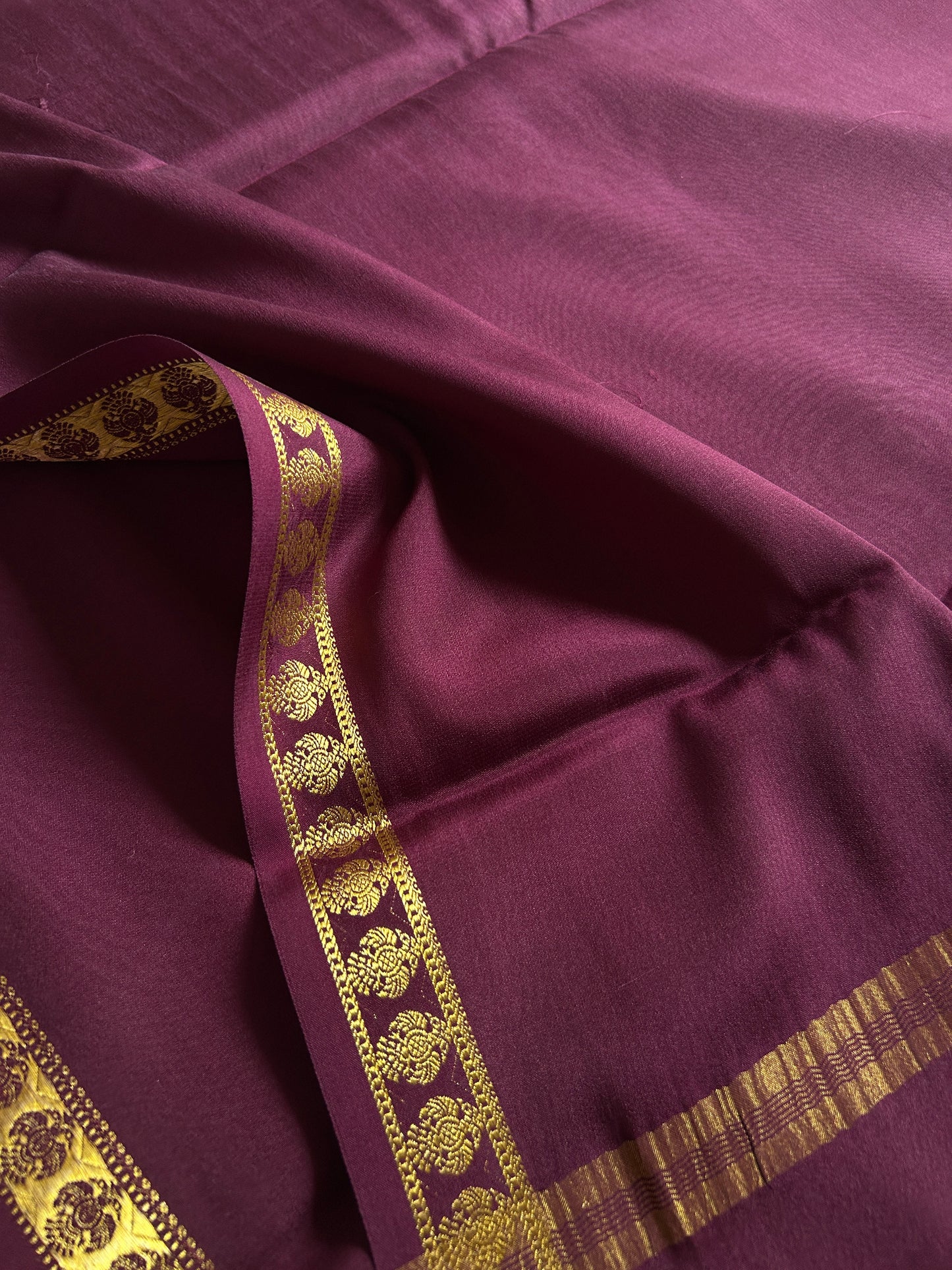 Pure CSS zari Mysore crepe silk : Deep Plum