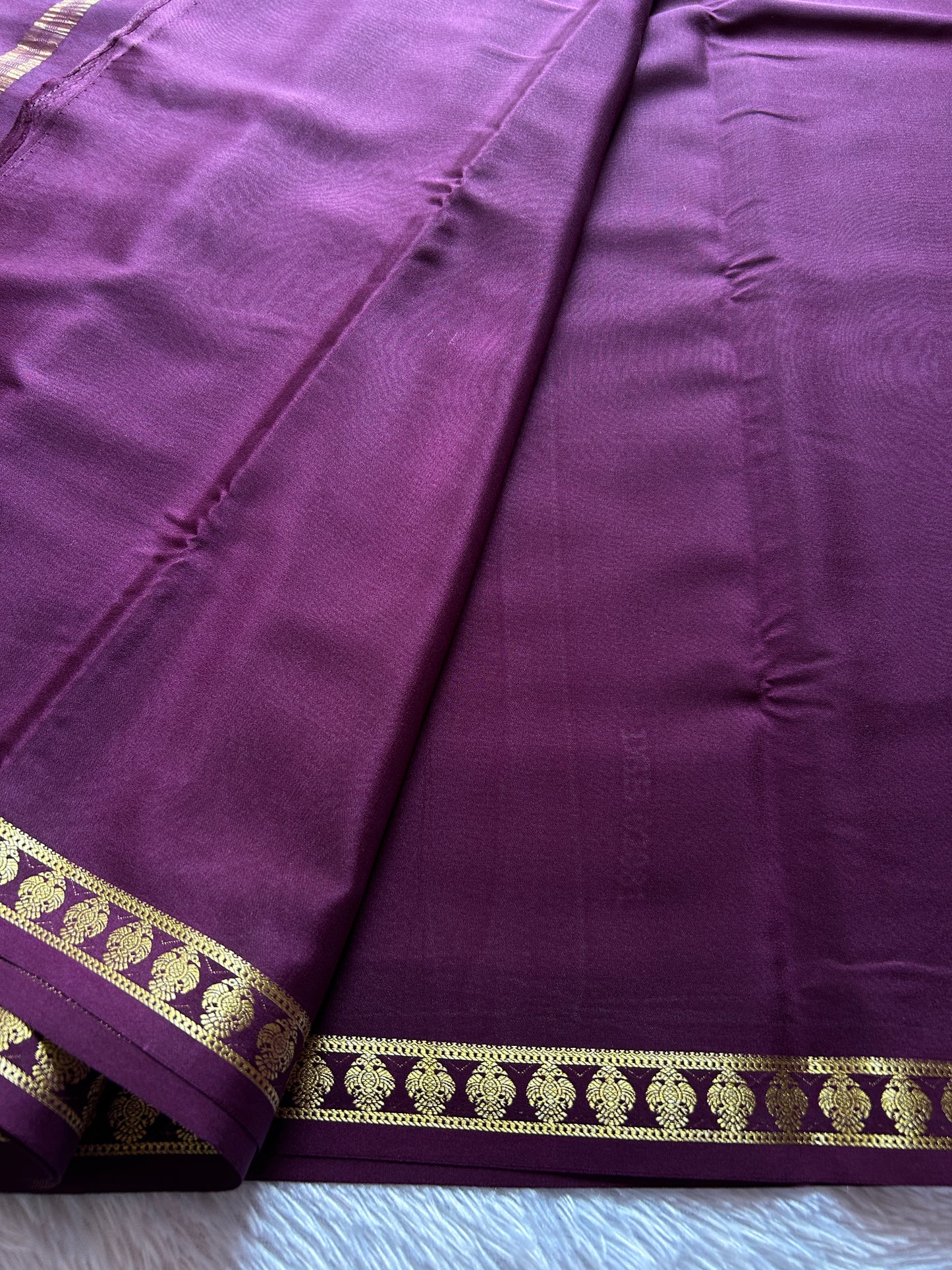 Pure CSS zari Mysore crepe silk : Deep Plum