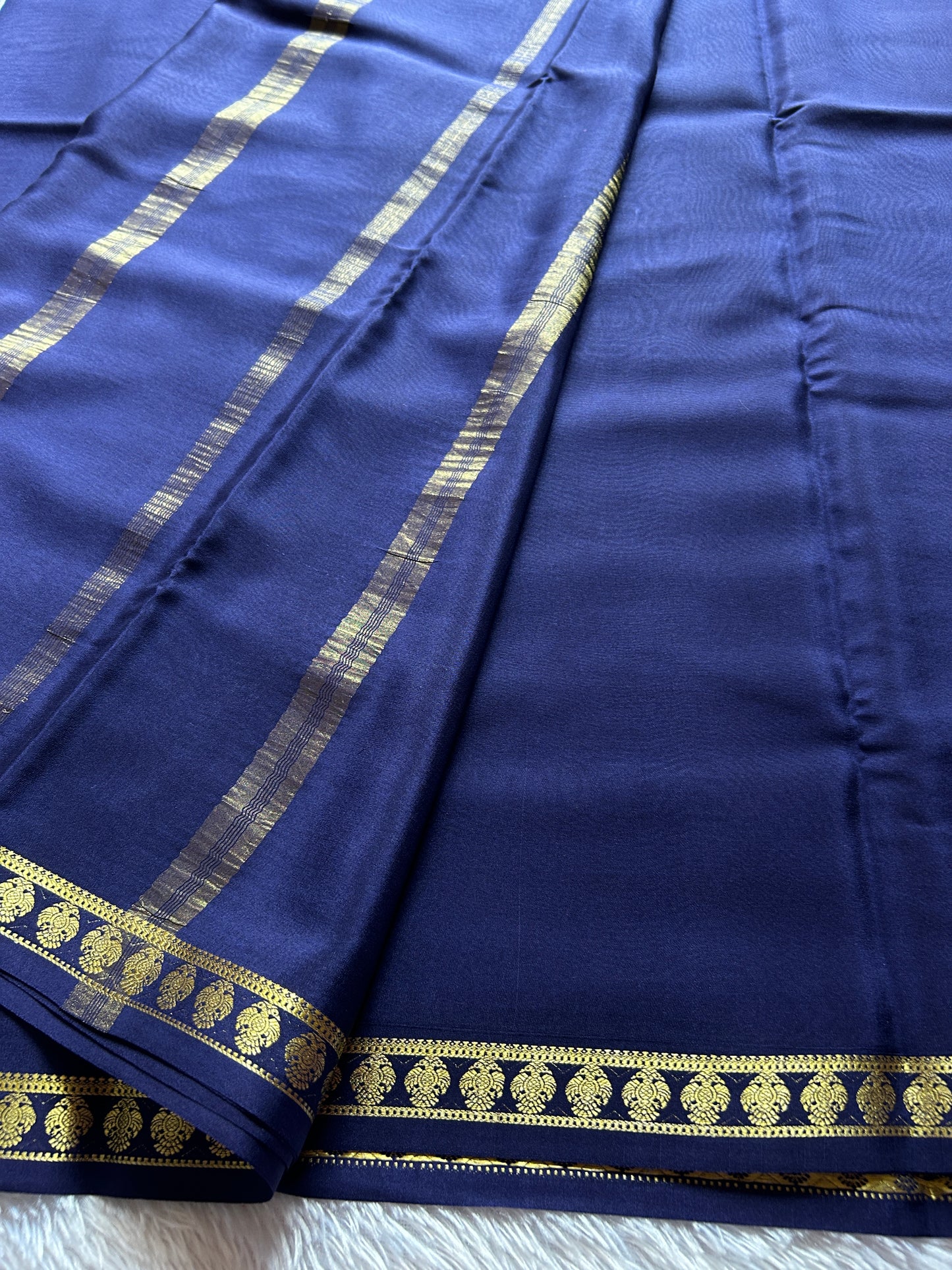 Pure CSS zari Mysore crepe silk : Dark Blue