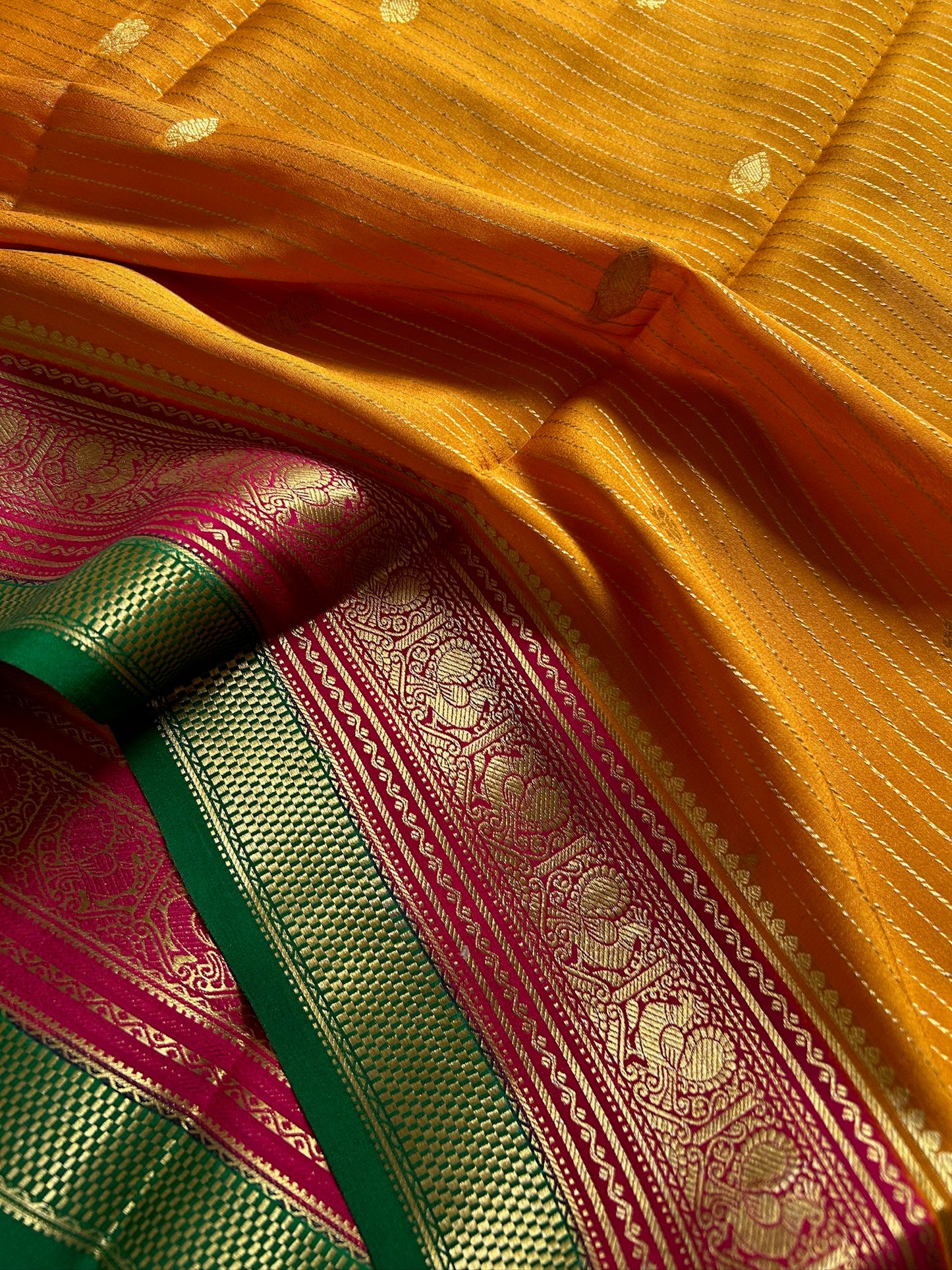 Amulya (3D) : Golden Yellow-Pink-Green