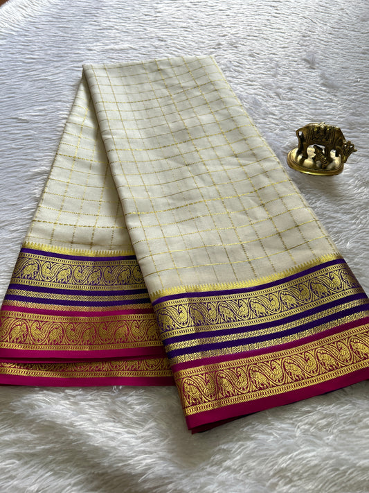 Tulasi (3D) : Off white-purple-pink