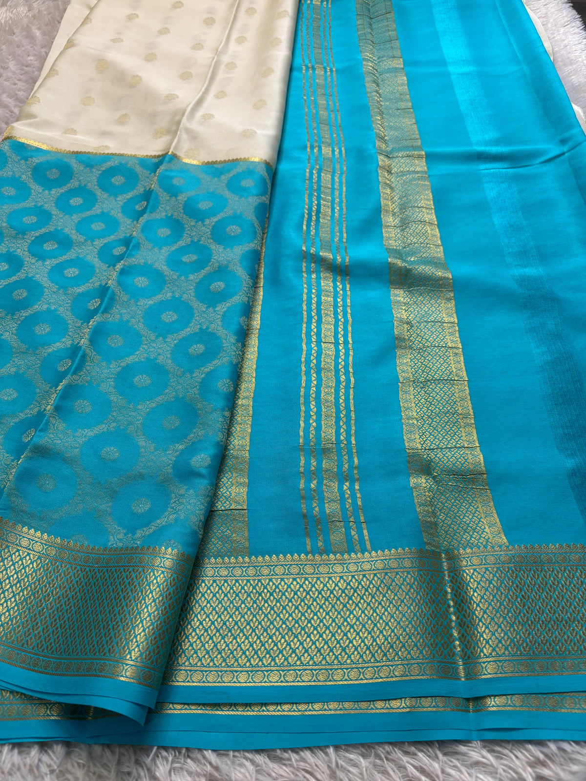 Sparsha (2D) : Brocade Ananda blue-off white