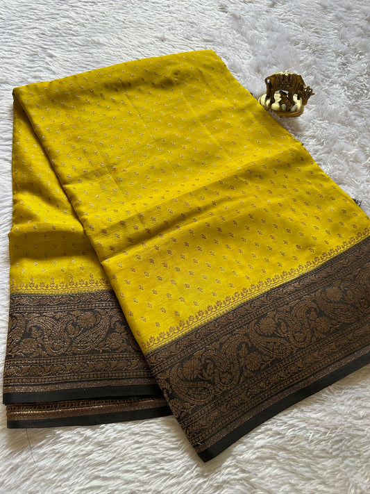 Soft Crepe Banarasi (2D) : Yellow-black