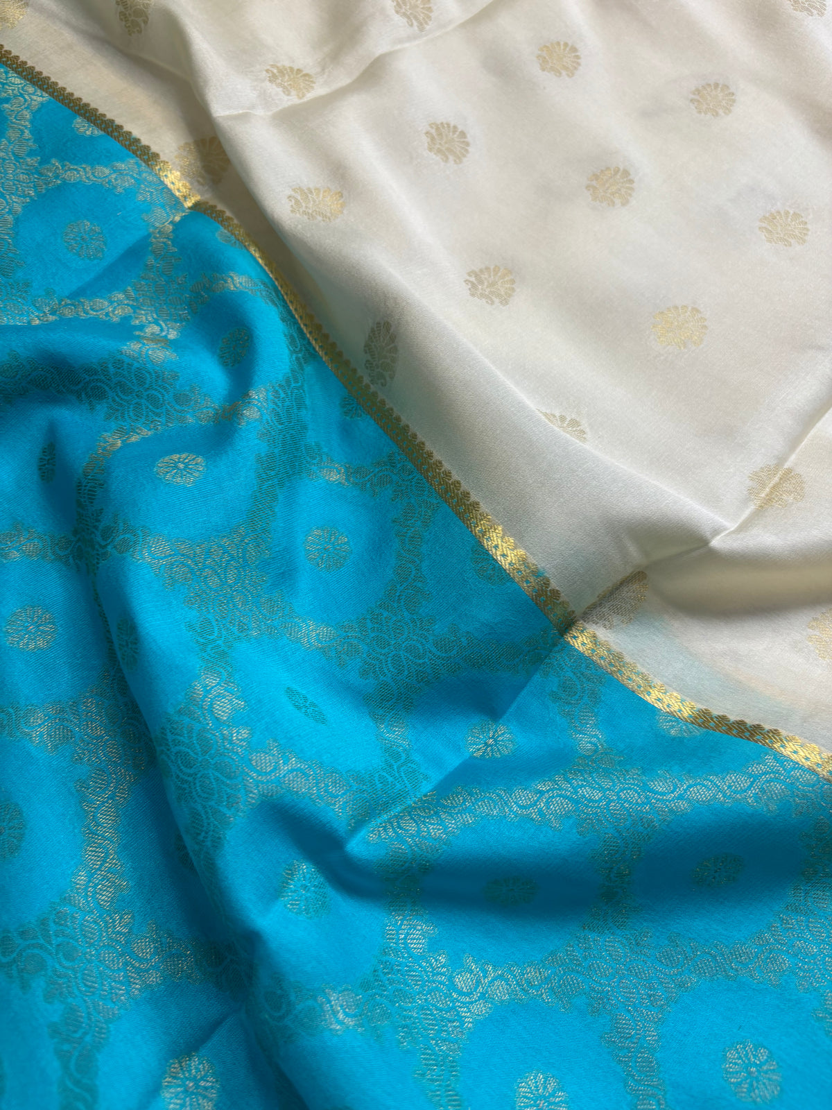Sparsha (2D) : Brocade Ananda blue-off white