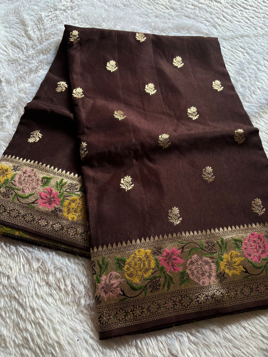 Soft Paithani : Solid Deep Brown