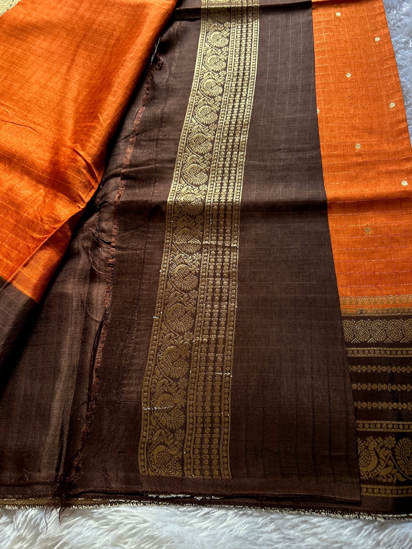 Semi Soft Silk (2D) : Rust orange-Chocolate brown