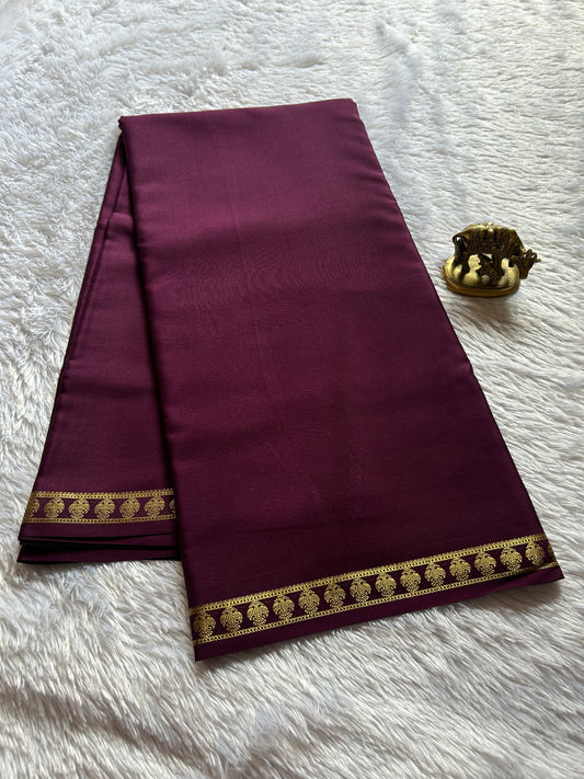Pure CSS zari Mysore crepe silk : Deep Plum