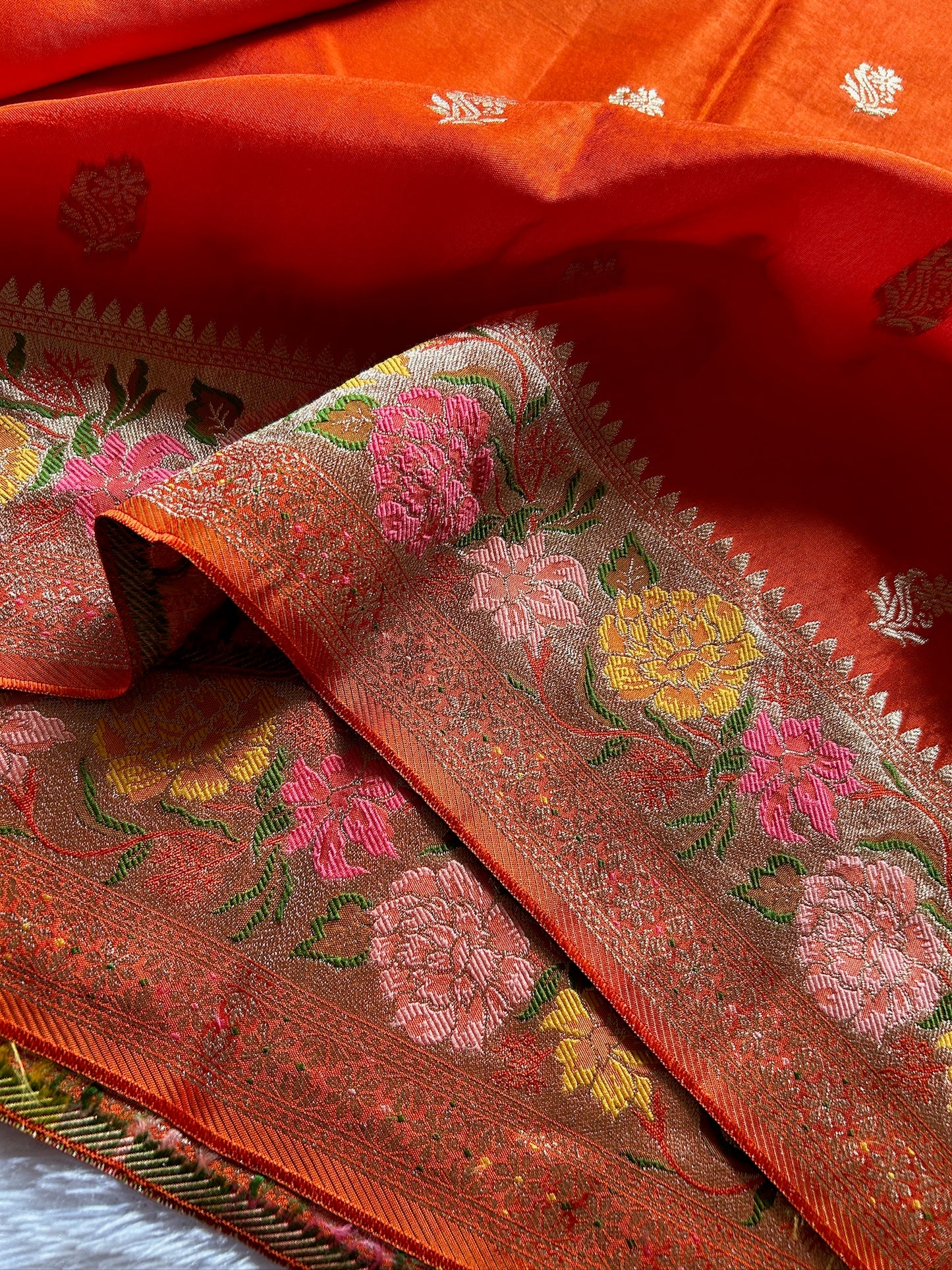 Soft Paithani : Solid Orange