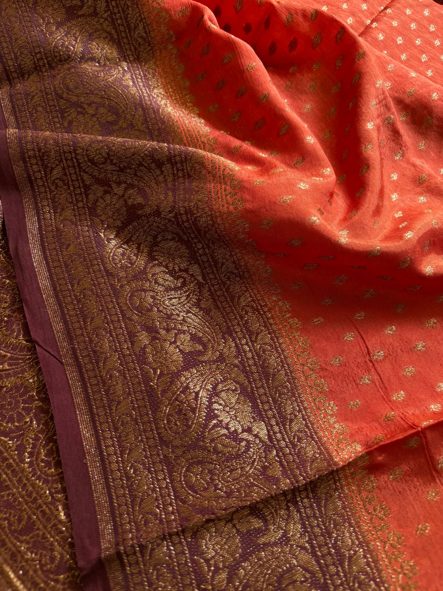 Soft Crepe Banarasi (2D) : Rust Orange- Chocolate Brown