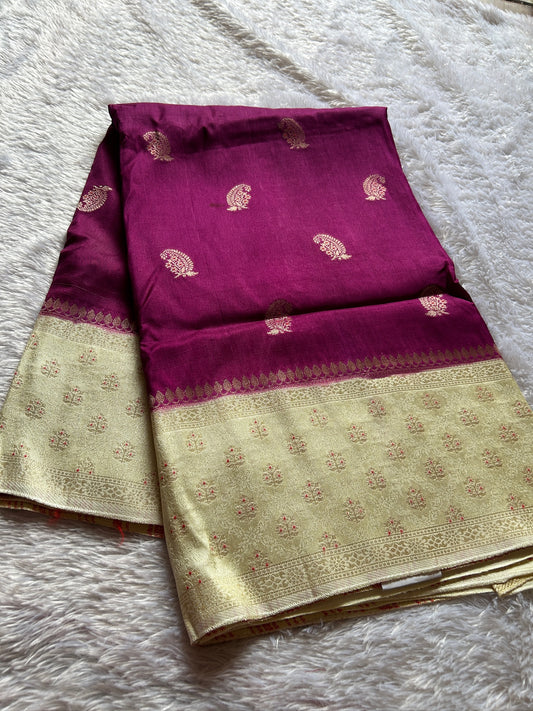 Soft Tussar (2D) : Wine-off white