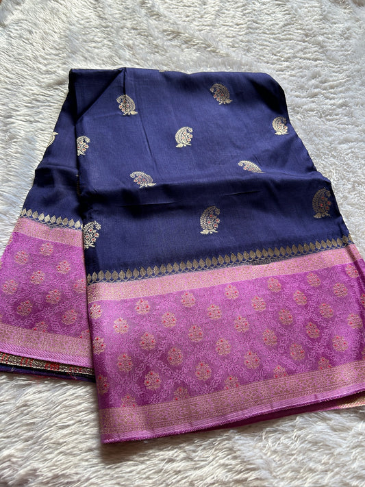 Soft Tussar (2D) : Deep blue-lavender