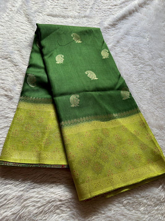 Soft Tussar (2D) : Bottle green-olive green