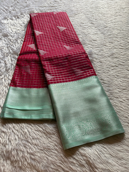 Semi soft silk (2D) : Maroon-mint green