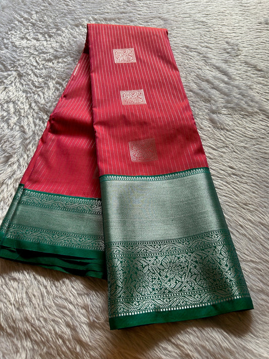 Semi soft silk (2D) : Red-bottle green