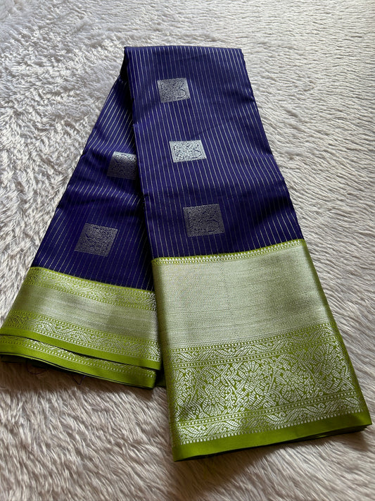 Semi soft silk (2D) : Navy blue-olive green