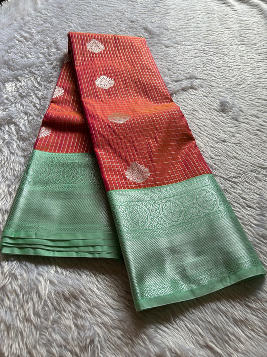 Semi soft silk (2D) : Brick red-mint green