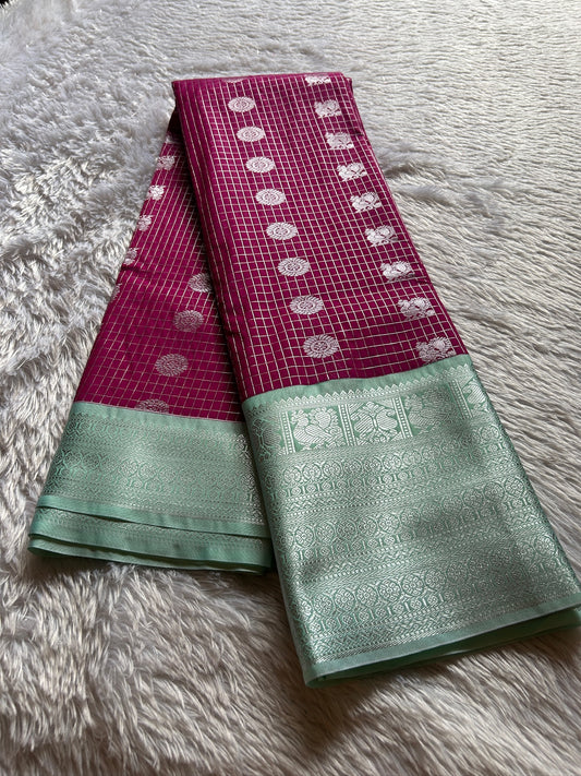 Semi soft silk (2D) : Maroon-mint green