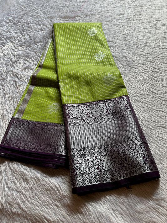 Semi soft silk (2D) : Mehendi green-wine