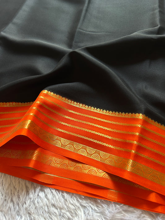 Light weight pure crepe : Black-orange