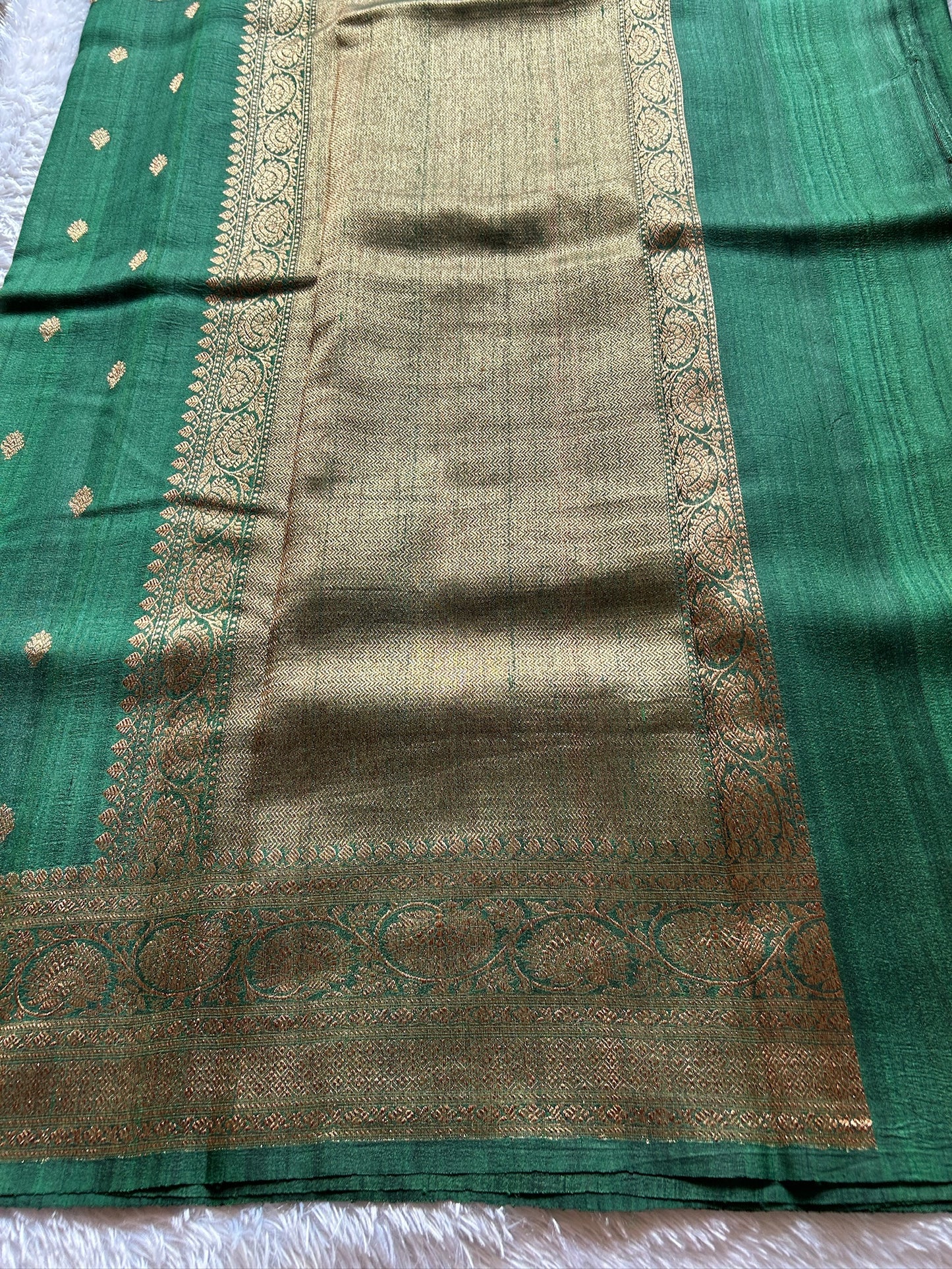 Banarasi Raw Tussar : Solid Bottle green
