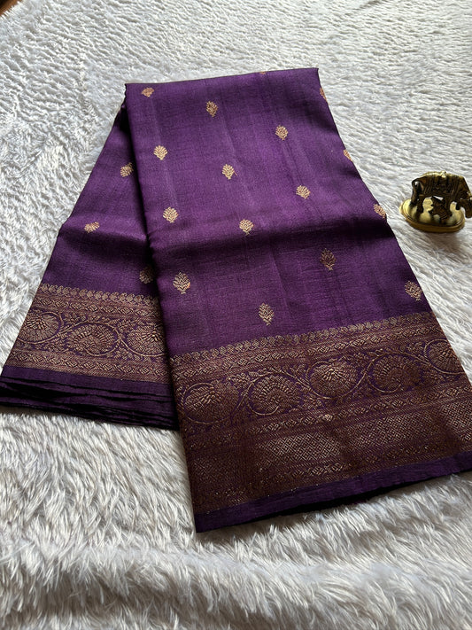 Banarasi Raw Tussar : Solid Dark Lavender