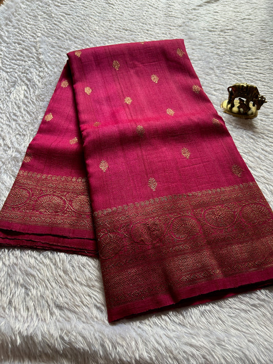 Banarasi Raw Tussar : Solid Hot pink