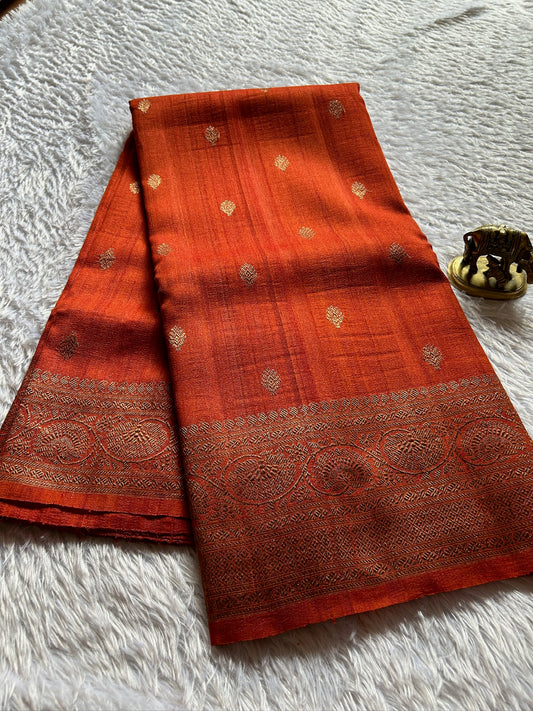 Banarasi Raw Tussar : Solid Rust orange