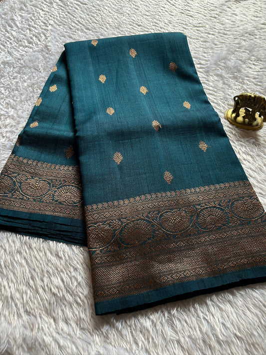 Banarasi Raw Tussar : Solid Electric blue