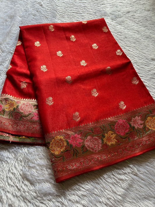 Soft Paithani : Solid Red