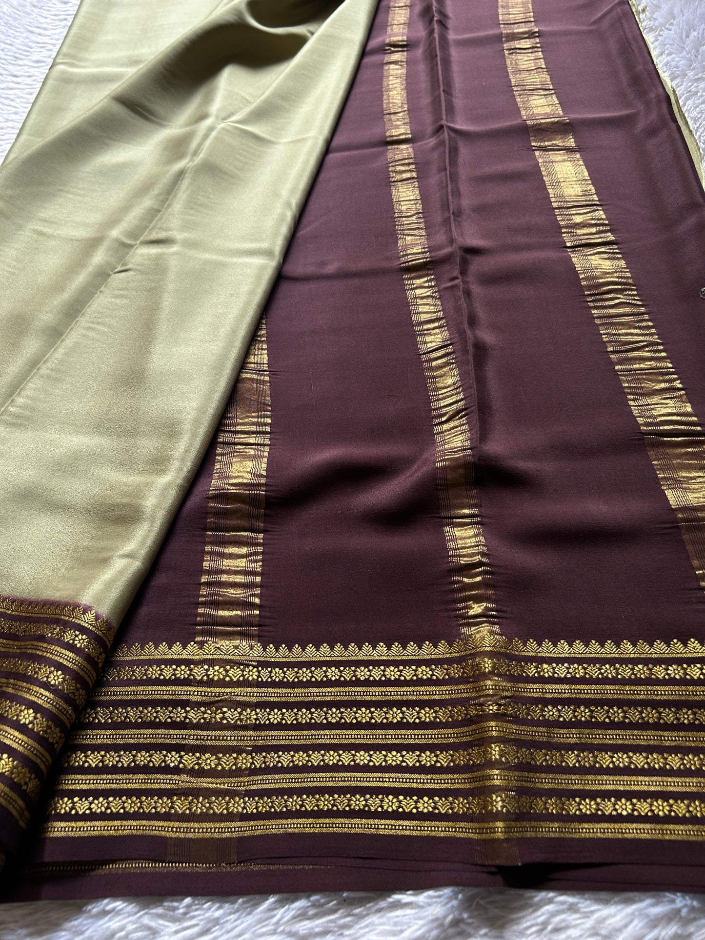 Poornima (2D) : Pastel sage green-chocolate brown